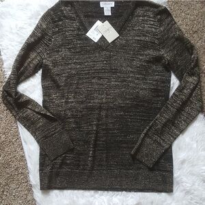 NEW Carmen Marc Valvo black and shimmer gold Vneck Sweater Sz Medium NWT
